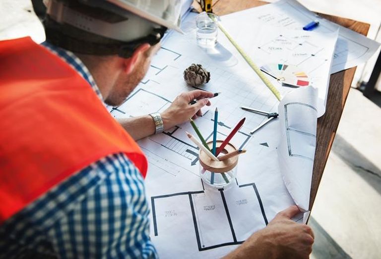 construction blueprints worker