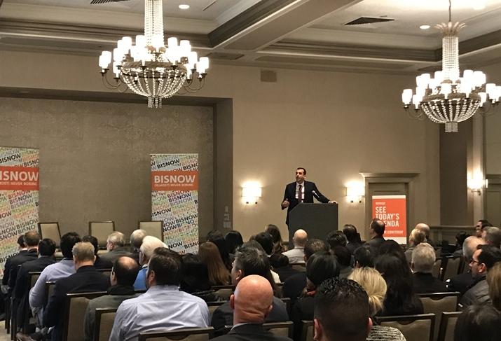 San Jose Mayor Sam Liccardo addresses the crowd at Bisnow's Silicon Valley State of the Market and Opportunity Zones event
