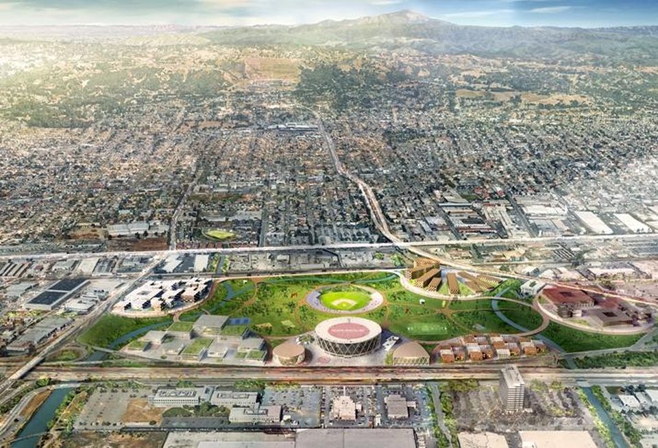 The redeveloped Oakland Coliseum and Oracle Arena site