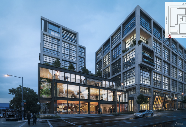 A rendering of the mixed-use project planned at the corner of South Capitol and M streets SW. 