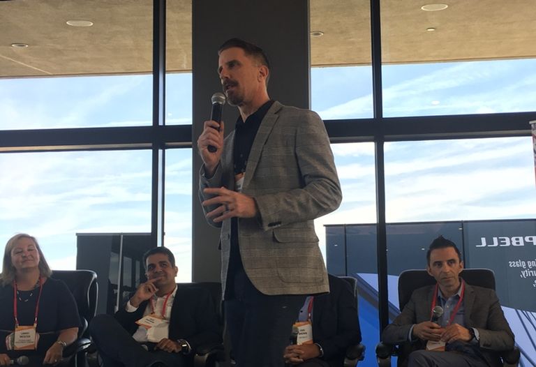 Campbell Window Film's Brad Campbell addresses the crowd at the Future of Culver City event.