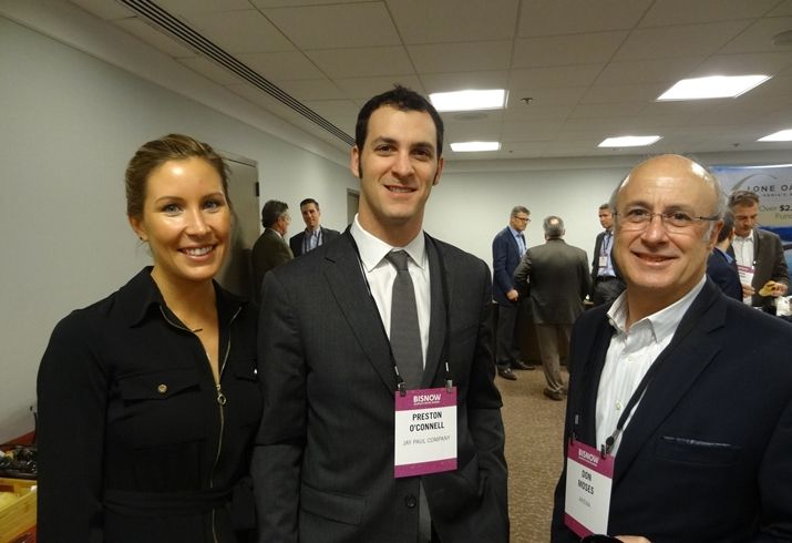 Jay Paul Co managing director Preston O’Connell (above center with his wife, Casan, and Don Moses of Arena)