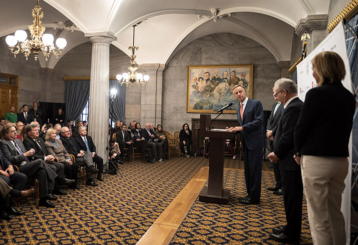 Tennessee Governor Bill Haslam at a press conference discussing Amazon's announcement of a logistics headquarters in Nashville.