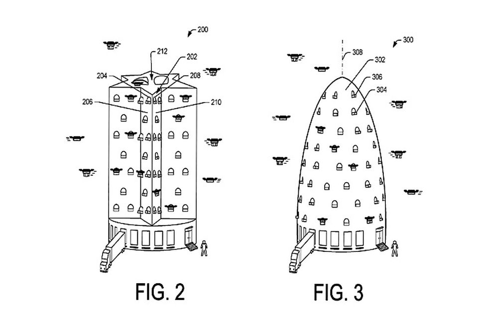 A rendering of Amazon's beehive-style drone fulfillment center.