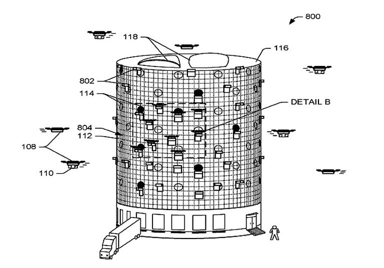 A rendering of Amazon's beehive-style drone fulfillment center. 