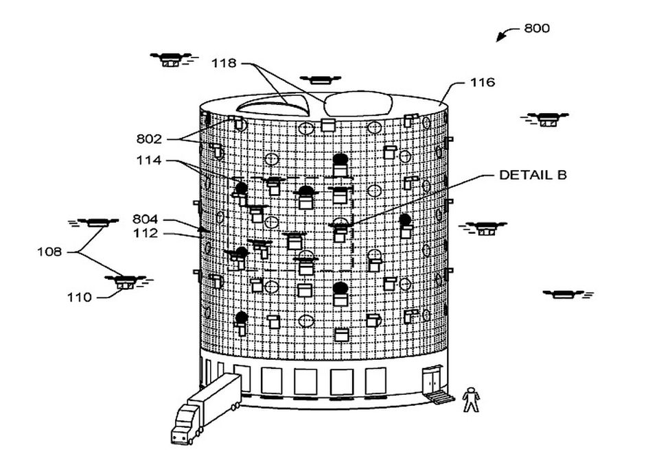 A rendering of Amazon's beehive-style drone fulfillment center.