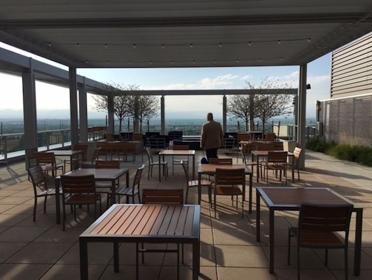 The rooftop deck at Colorado Center Tower 3 is ideal for corporate events