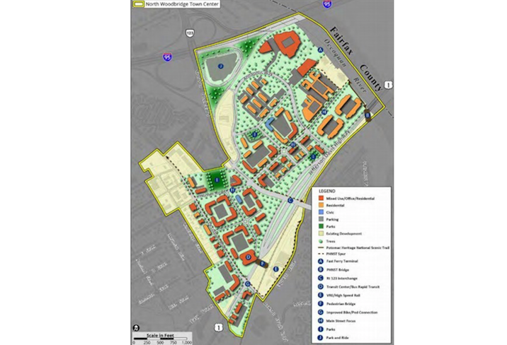The site plan for the mixed-use development at the intersection of Route 1 and Occoquan Road in Woodbridge. 