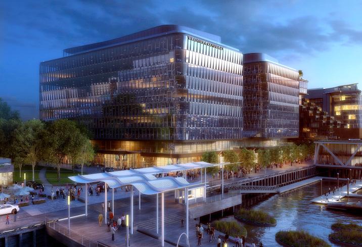 A rendering of the Parcel 6 and 7 office buildings at The Wharf's Phase 2