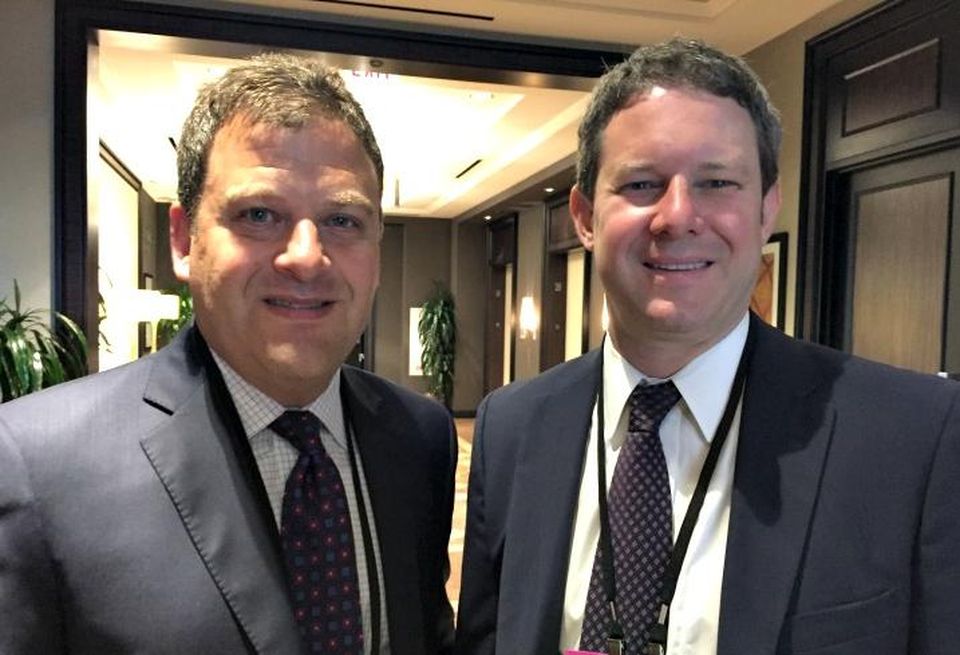 MedProperties Group CIO Jesse Ostrow (left), a panelist at Bisnow's 5th annual healthcare real estate event, with Polsinelli shareholder Jason Kaplan.