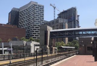 New development rising in Silver Spring, seen from the Metro station platform. 