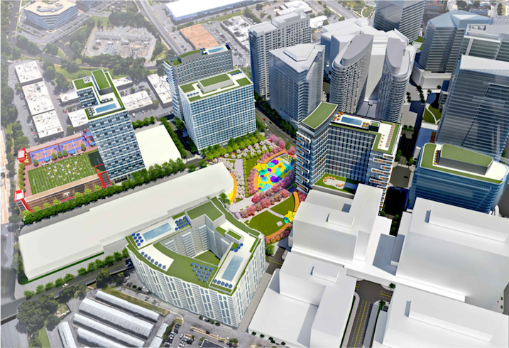 An aerial rendering of Georgelas Group's proposed Spring Hill North development in Tysons.