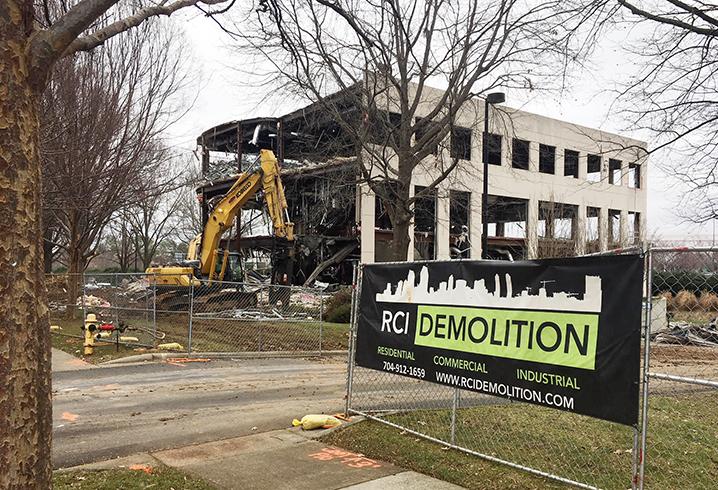 RCI Demolition tore down an office building located on an outparcel of SouthPark Mall, Thursday, Feb. 22, 2018.