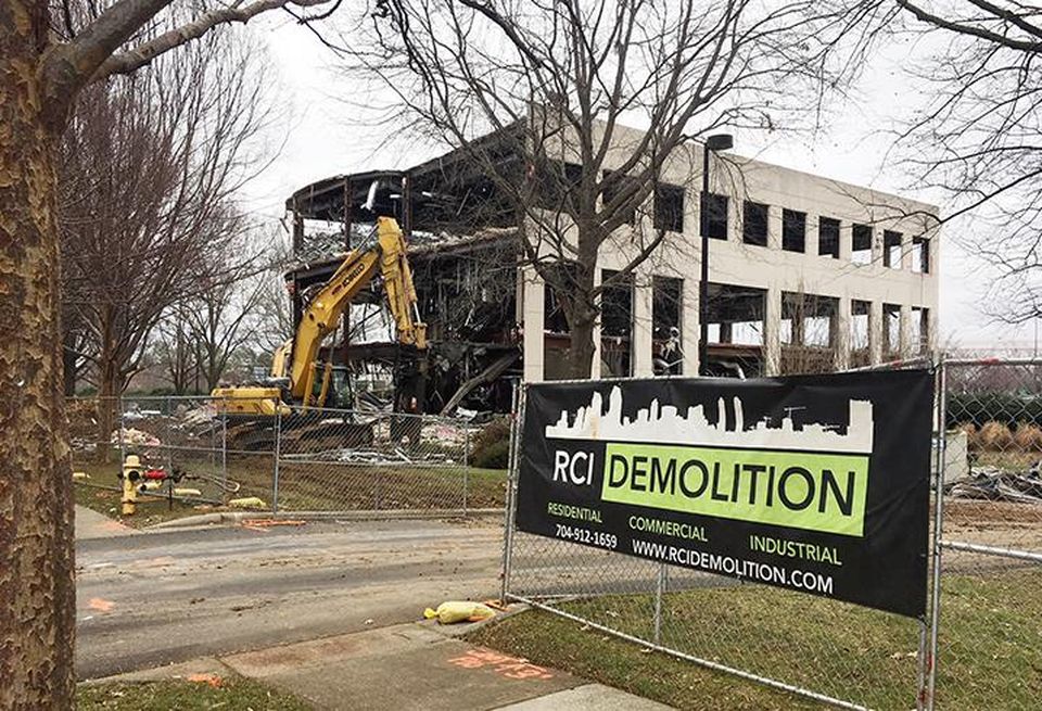 RCI Demolition tore down an office building located on an outparcel of SouthPark Mall, Thursday, Feb. 22, 2018.