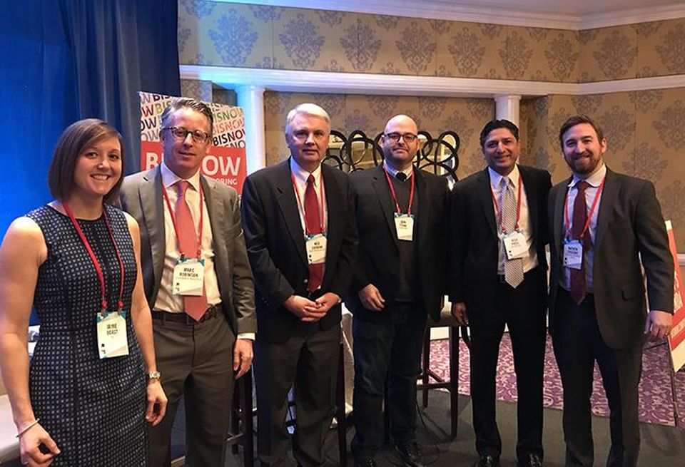From left, JLL Associate, Tenant Representation Jaime Boast, Cushman & Wakefield Vice Chair Multifamily Advisory Group Marc Robinson, Northwood Office President Ned Curran, CompuCom CEO Dan Stone, Beacon IMG President Nish Patel and Stonehill Strategic Capital Principal Mathew Crosswy