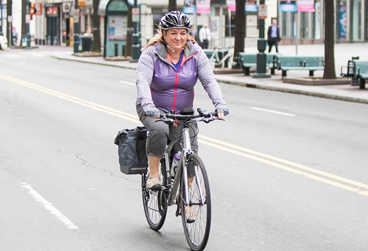 Christine Weber commutes to work in Uptown Charlotte via bicycle.