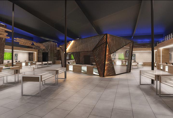 The first phase of Planet 13 will include 16,500 SF dedicated to a dispensary, a grand hallway and offices. More than 40 cash registers will be located on the sales floor.