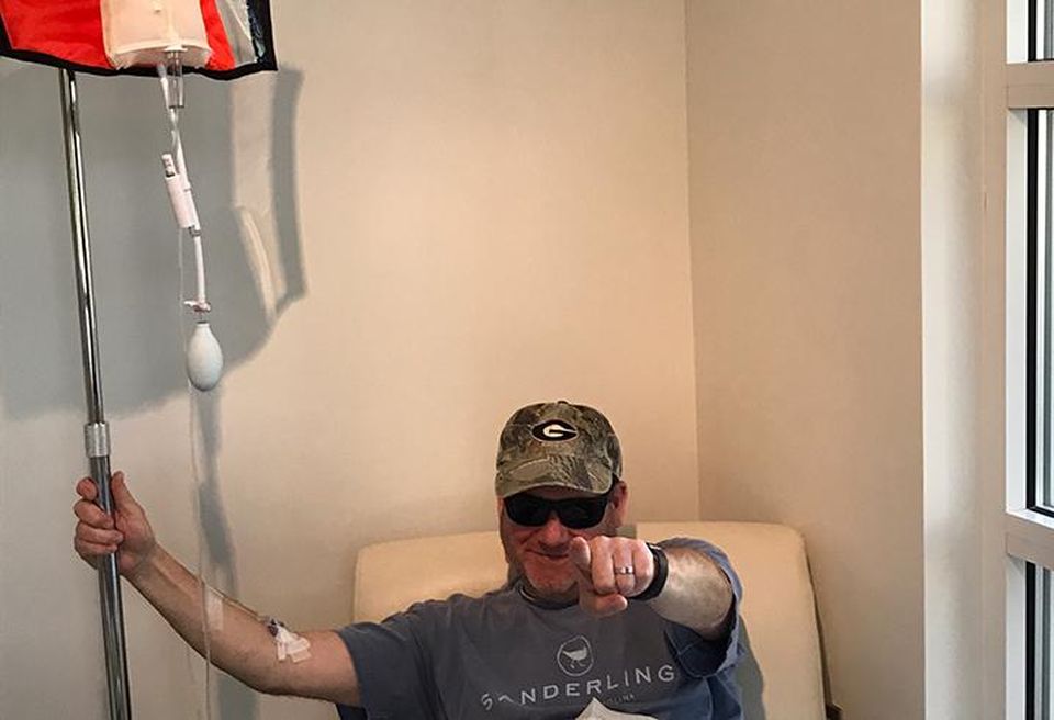 William K. Diehl III treats himself to some hydration therapy after a hangover.