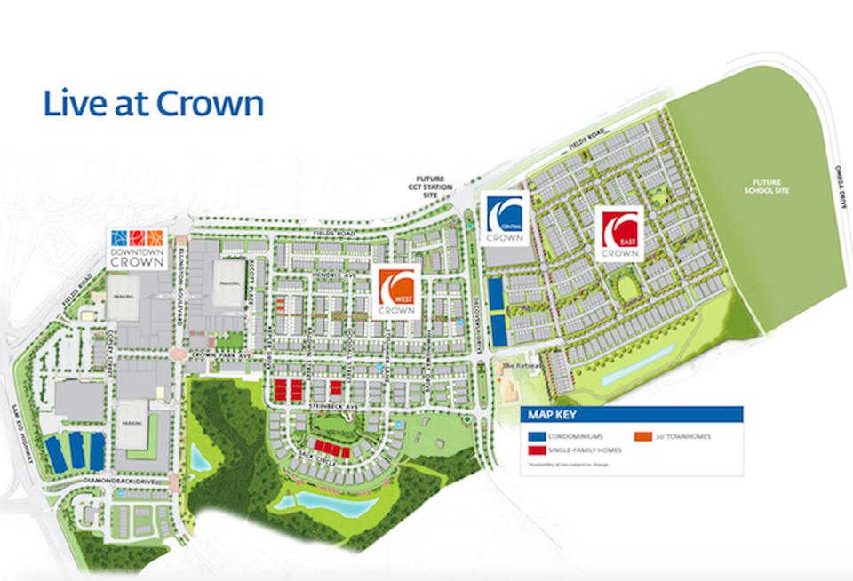 A site plan of the Crown development with the planned CCT station in the center