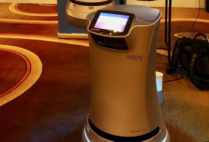 Savioke's Relay robot can deliver items to a guest's hotel room in three to six minutes.
