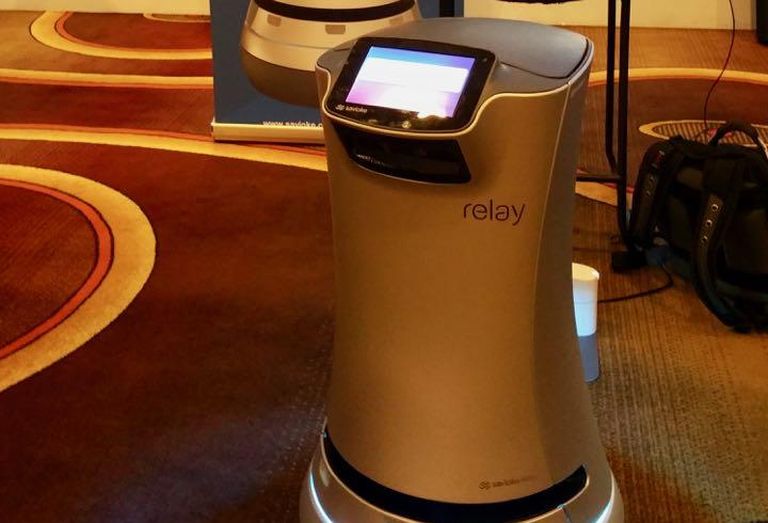 Savioke's Relay robot can deliver items to a guest's hotel room in three to six minutes.