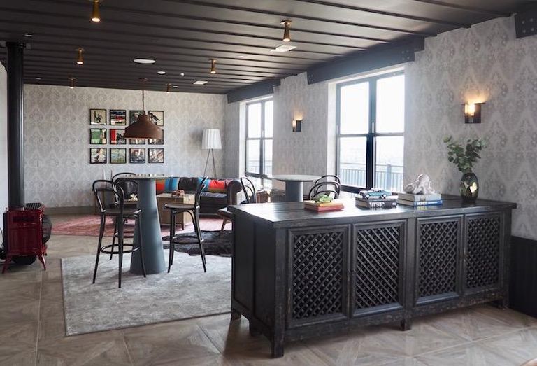 The indoor penthouse amenity space in the Coda at Bryant Street building. 
