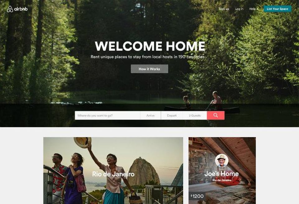 Airbnb homepage