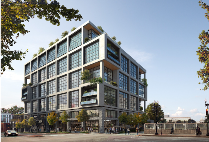 A rendering of JBG Smith's proposed project on the corner of South Capitol and M streets SW. 