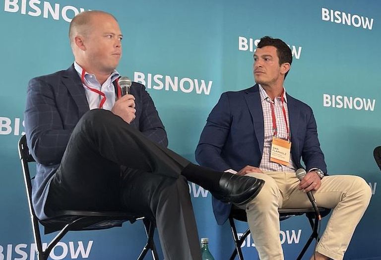 28 Walker Development's Scott Slosson and Greenspring Realty Partners' Dan Flamholz speaking at a September Bisnow event. 