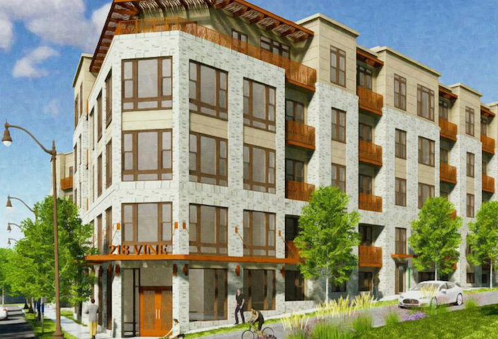 A rendering of the 129-unit affordable housing project planned at 218 Vine St. NW. 
