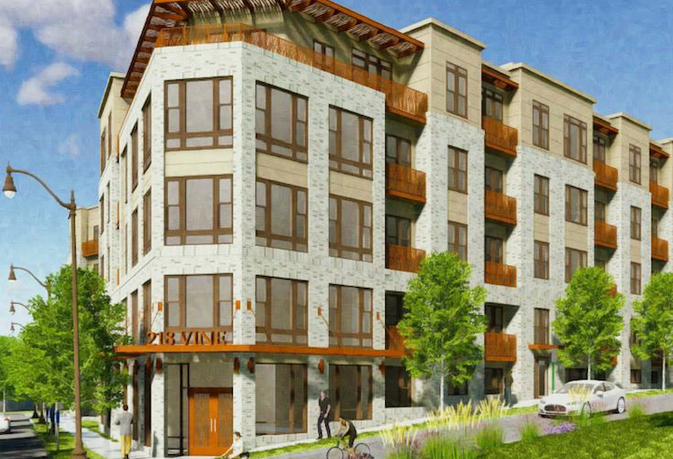 A rendering of the 129-unit affordable housing project planned at 218 Vine St. NW.