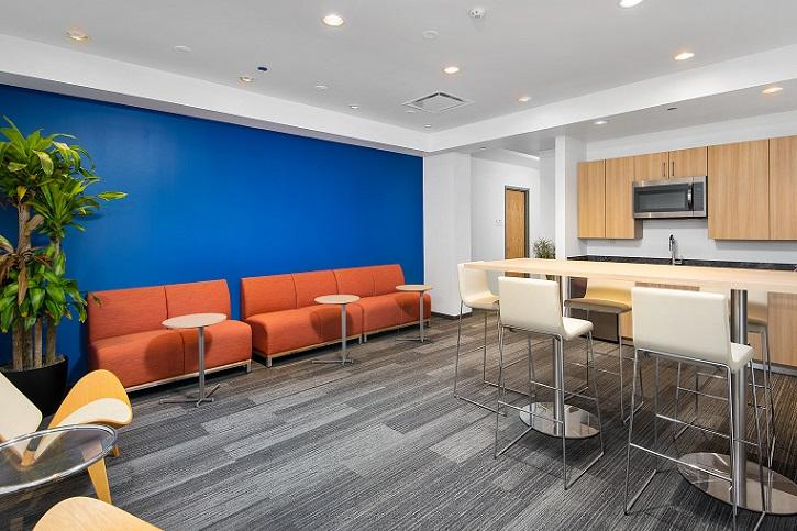 A lounge for business suite users at Optima's Signature Tower
