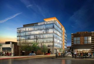 A rendering from Antunovich Associates of Twelve01West, McCaffery Interests' Fulton Market development, from a southern elevation.