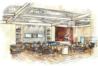 A rendering of the restaurant and lounge inside the Cambria Chicago Loop hotel.