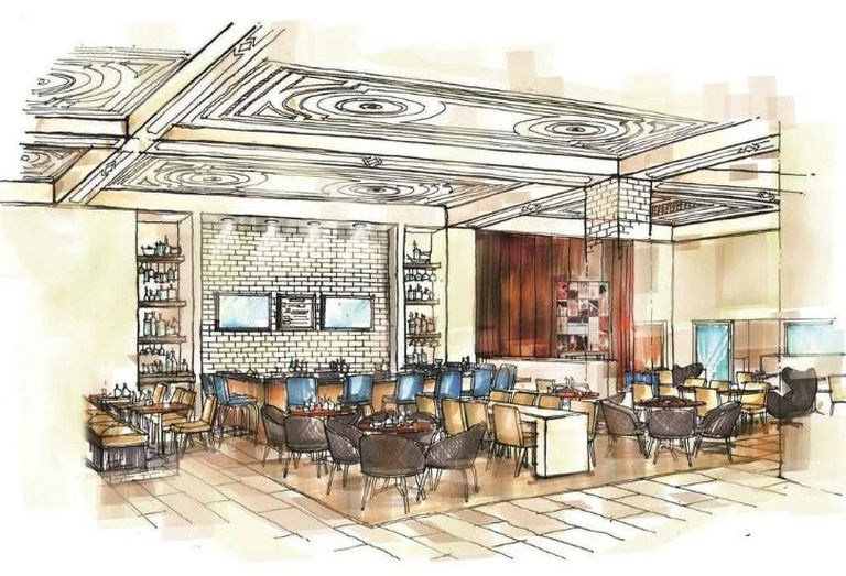 A rendering of the restaurant and lounge inside the Cambria Chicago Loop hotel.