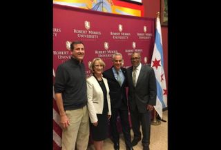 Alter Group President Michael Alter, Robert Morris University President Mablene Krueger and Chicago Mayor Rahm Emanuel