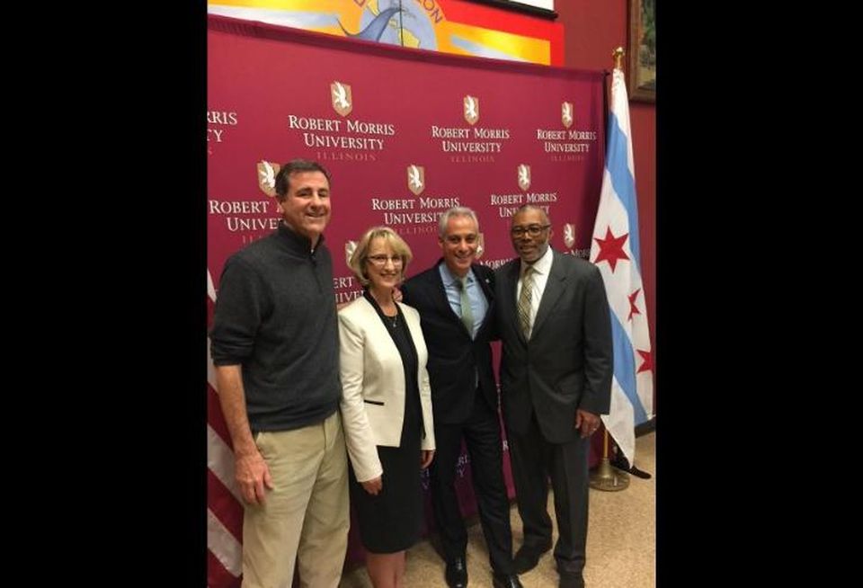 Alter Group President Michael Alter, Robert Morris University President Mablene Krueger and Chicago Mayor Rahm Emanuel