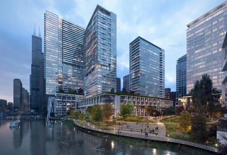 A rendering of Riverline, the massive multifamily development from CMK and Lendlease in Chicago's South Loop.