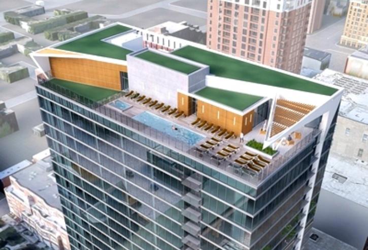 A rendering for CA Ventures' planned 26-story apartment tower at 1136 South Wabash, Chicago