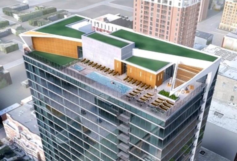 A rendering for CA Ventures' planned 26-story apartment tower at 1136 South Wabash, Chicago