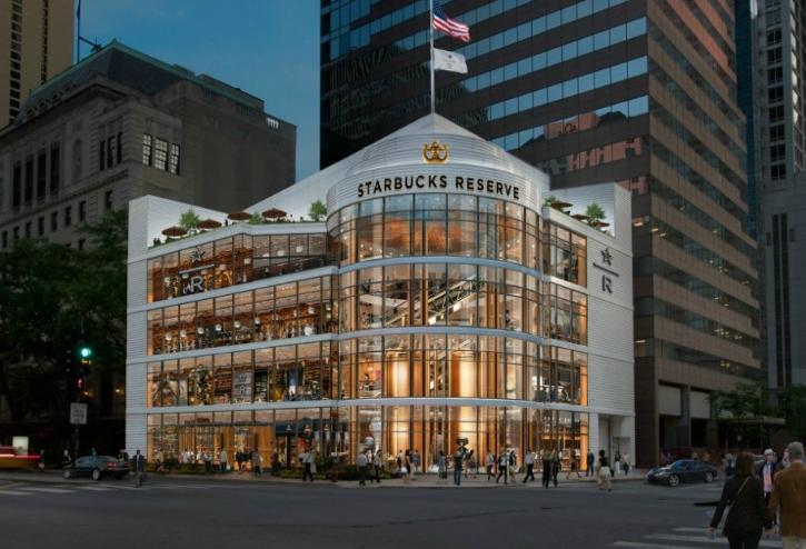 A rendering of a Starbucks Reserve Roastery planned for Michigan Avenue and Erie Street.