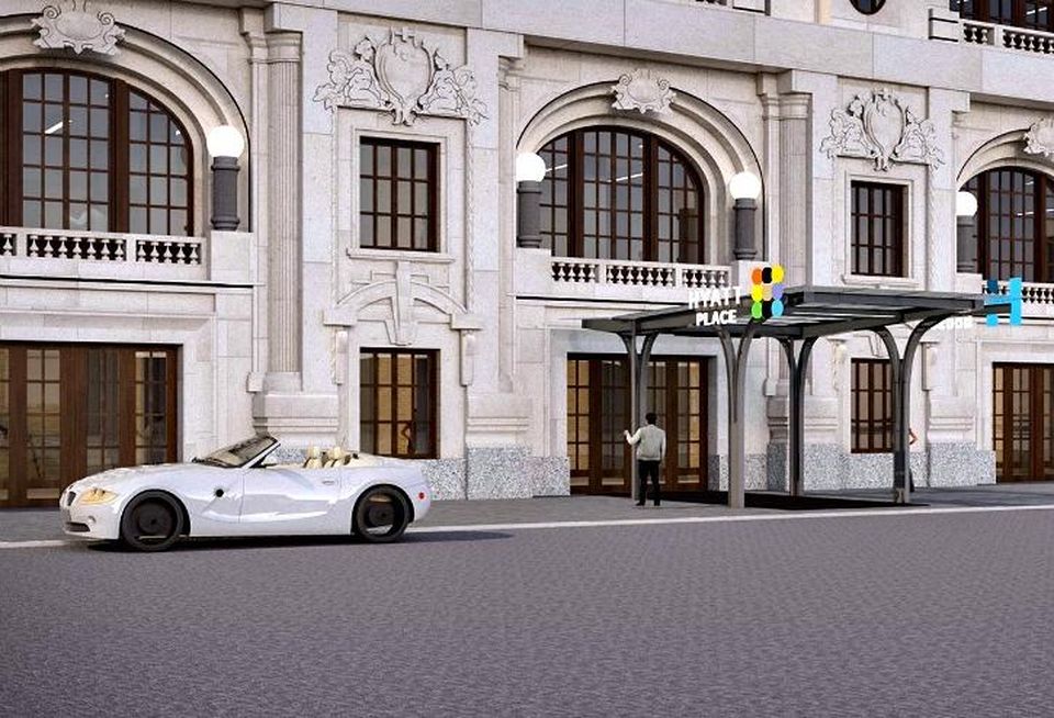 A rendering of a Hyatt Place, one of two hotels planned in the Cook County Hospital redevelopment plan.