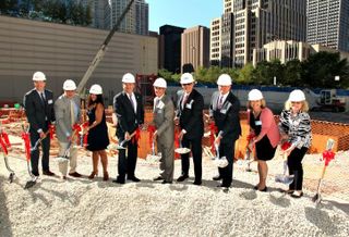 Metlife director Matt Sharples; Jupiter Realty EVP Jerry Ong; Chicago Building Commissioner Judy Fryland; Ald. Brendan Reilly; Jupiter Realty chairman/CEO Don Smith; Jupiter Realty president/CFO Michael Pompizzi; Allstate head of commercial real estate investments Mike Moran; Chicago Department of Buildings director of public affairs Mimi Simon; Streeterville Organization of Active Residents (SOAR) president Deborah Gershbein.