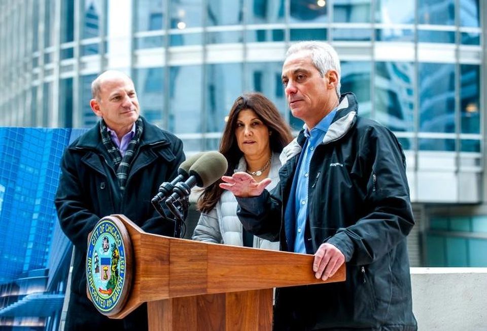 Belgravia Group CEO Alan Lev, Chicago Buildings Commissioner Judy Frydland, Chicago Mayor Rahm Emanuel