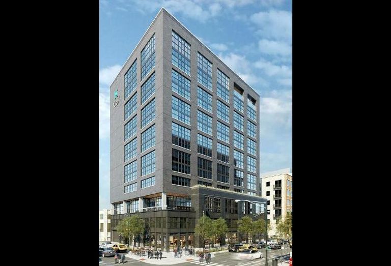 A rendering of the Hyatt House hotel, next to McDonald's new West Loop headquarters.