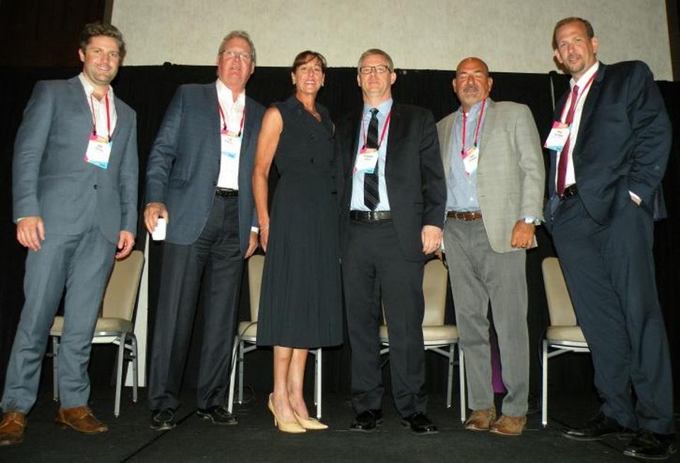Pepper Construction Vice President Jake Pepper, Logistics Property Co. CEO Jim Martell, WBS Equities CEO and founder Wendy Berger, Meridian Design Build Executive Vice President Howard Green, FCL Builders Principal Fred Johanns and Heitman Architects Director Paul Heitman