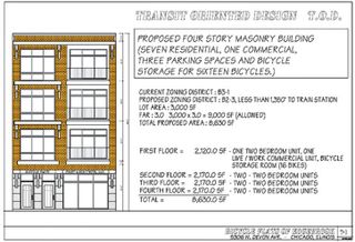 A rendering for Ambrosia Homes' bike-friendly TOD at5305 W Devon in Chicago.