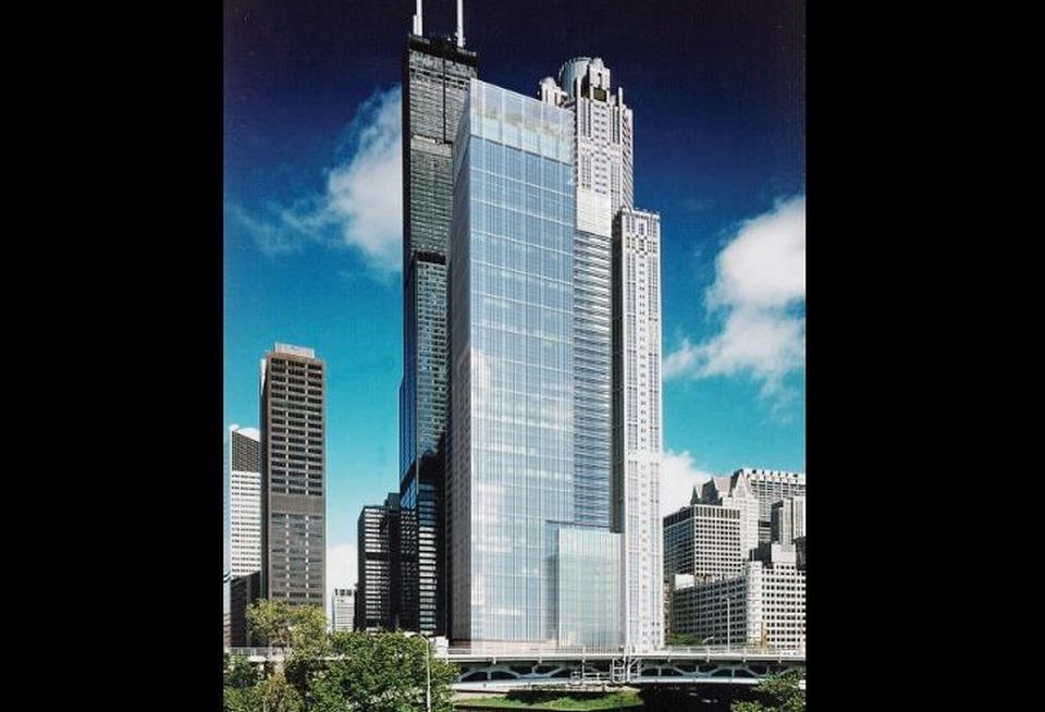 Rendering for a twin 48-story office tower project by Murphy Development in Chicago