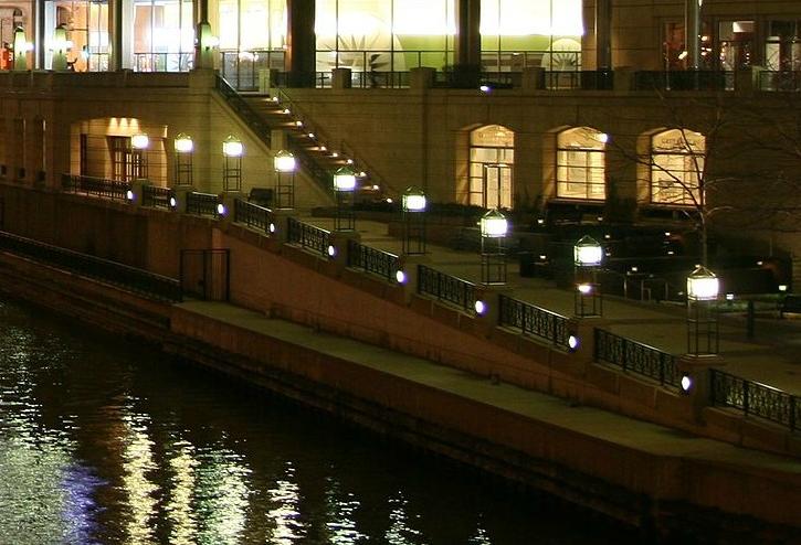 The Chicago Riverwalk at night