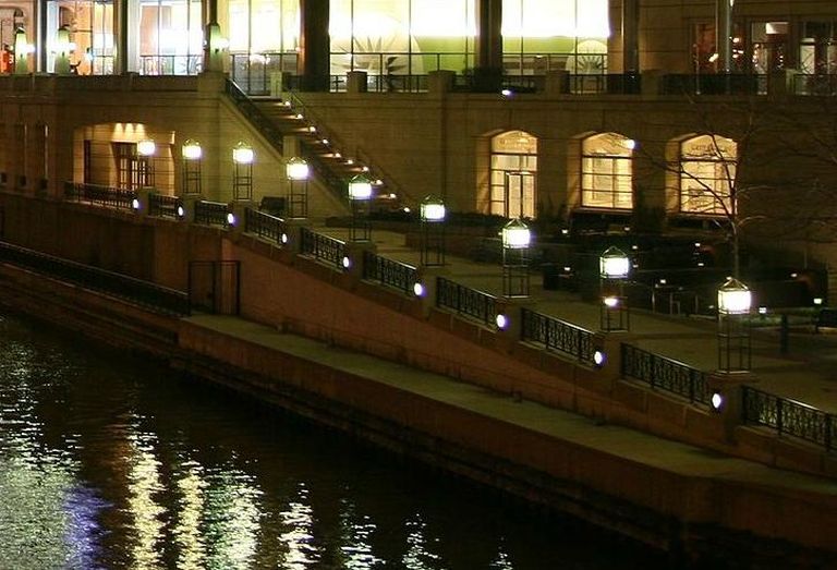 The Chicago Riverwalk at night